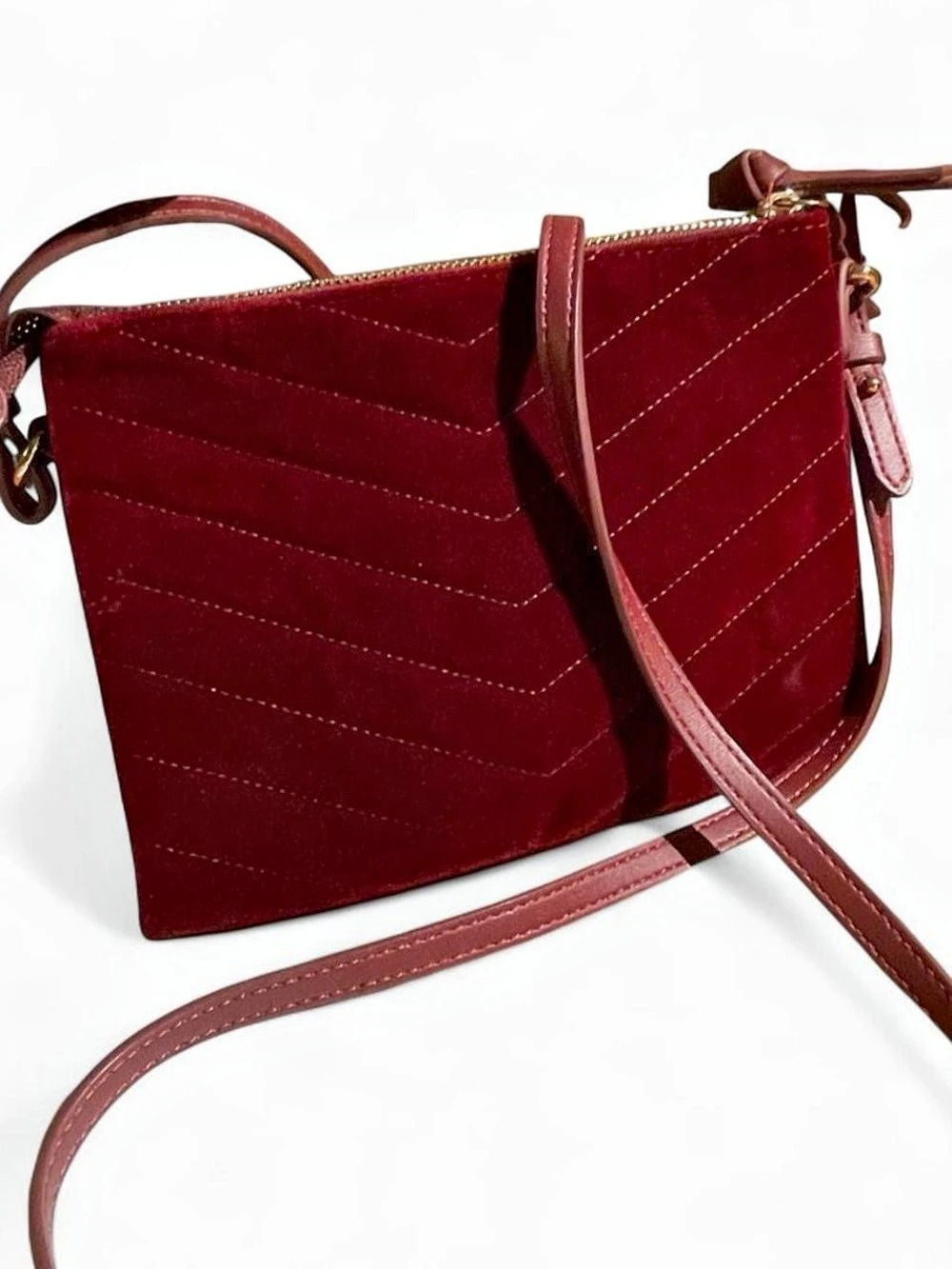 Velvet Quilted Crossbody Bag in dark red Like New